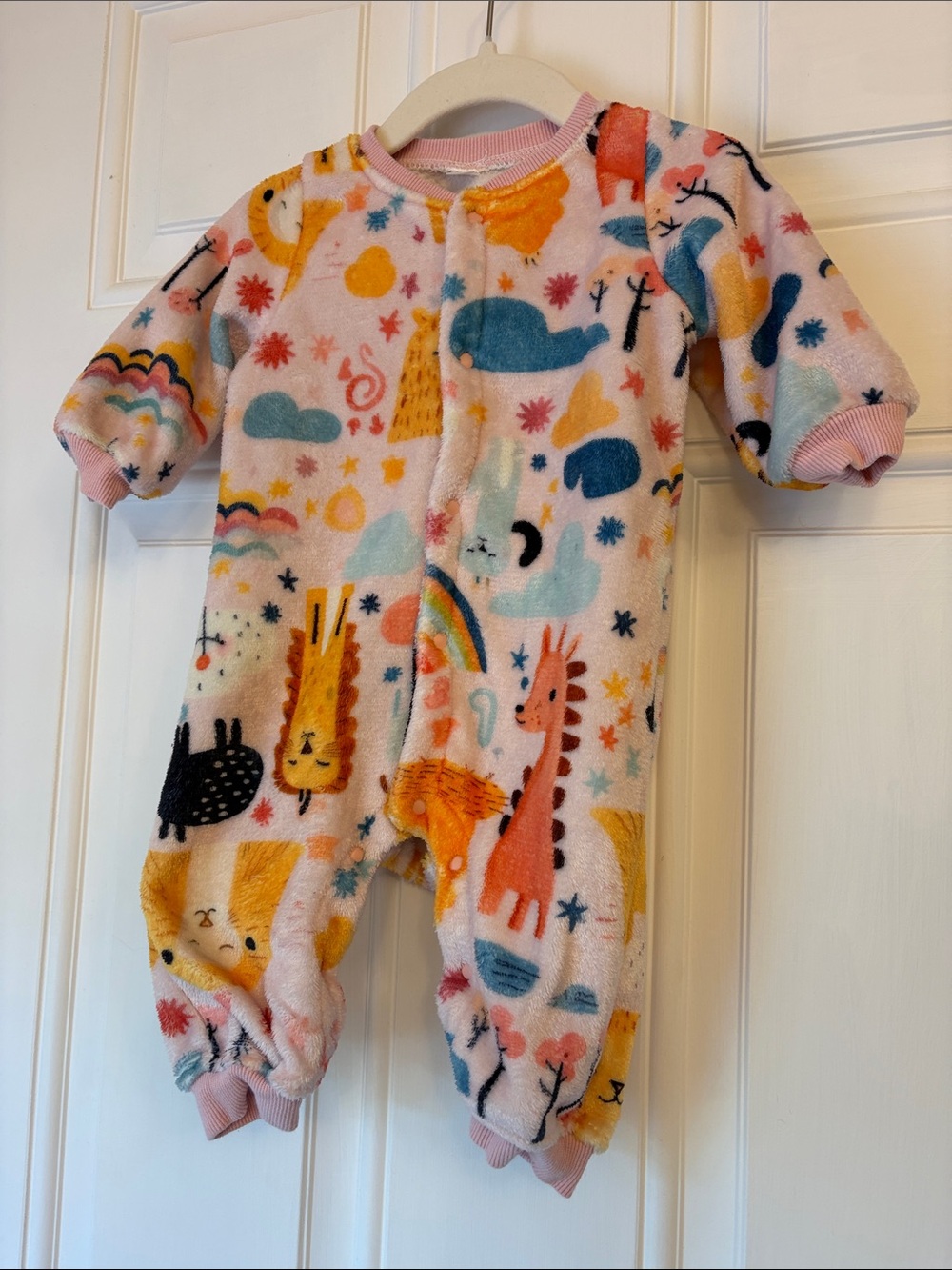 Kids Pink Animal Print One-Piece Fleece Romper